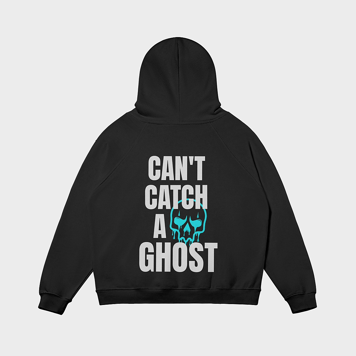 CAN'T CATCH A GHOST EMBROIDERED OVERSIZED HOODIE - BLUE